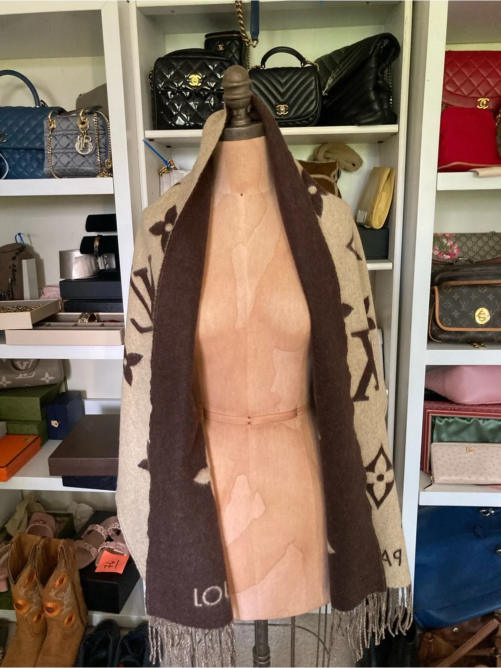 Louis Vuitton Brown & Beige Monogram Reversible Scarf